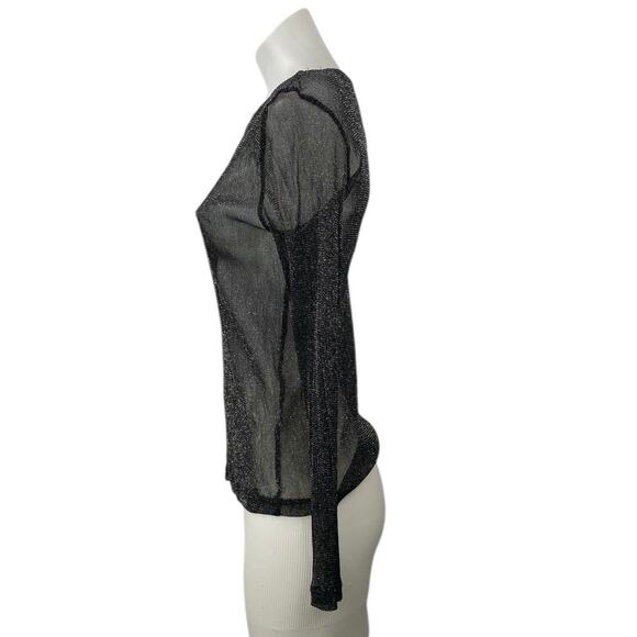 Zara Trafaluc Women's Black Sheer Mesh Glitter Sparkly Long Sleeve Blouse Top S - Picture 2 of 4